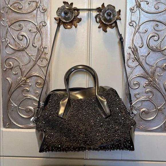 NWOT Tod's Black embellished Beaded tote Bag W/dustbag - Picture 2 of 16